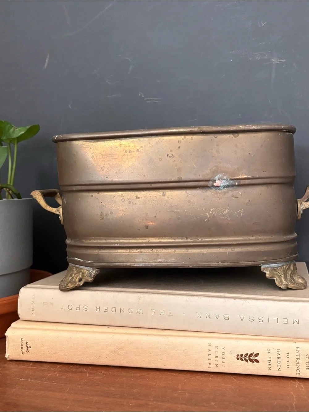 Vintage Brass Footed Planter - Brown Brass Finish - Picture 4 of 6